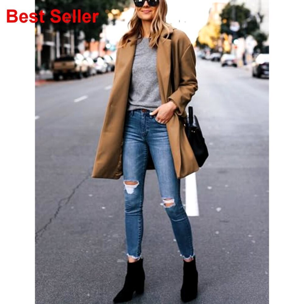 Notched Lapel Wool Blend Pea Coat Single Breasted Blazer Style - Picture 4 of 7